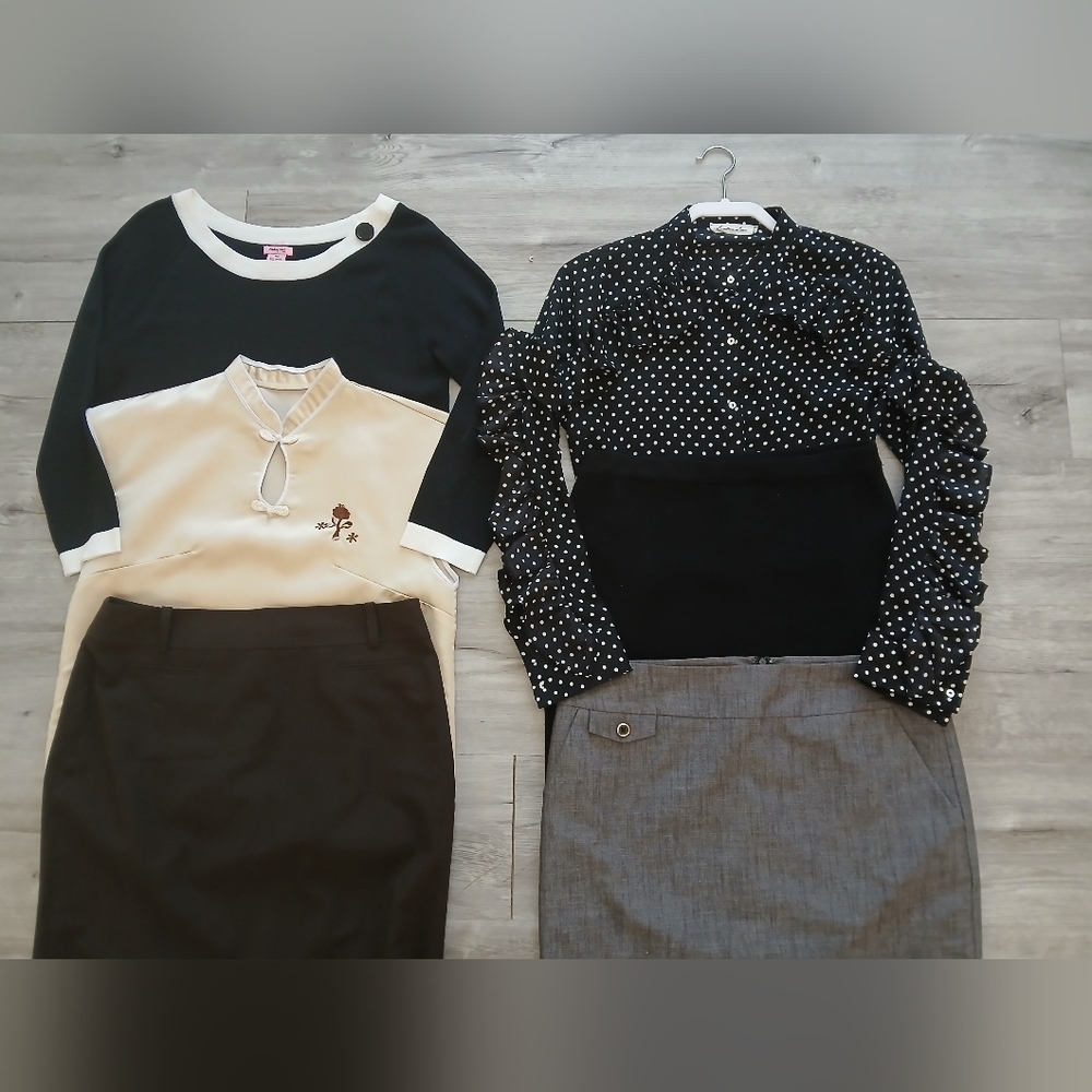 Lot X 6 Office Work Pencil Skirts Blouses Button Up Shirt Knit Top Bundle Set - Picture 6 of 15